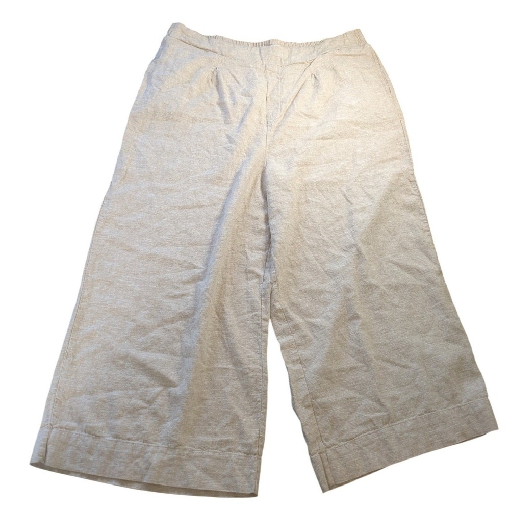 Ella Moss Oatmeal Linen Blend Wide Leg Cropped Pants Plus Size XXL